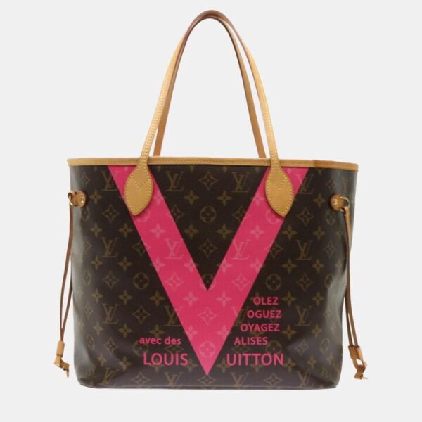 Louis Vuitton Brown Canvas Pink V Neverfull MM tote Bag