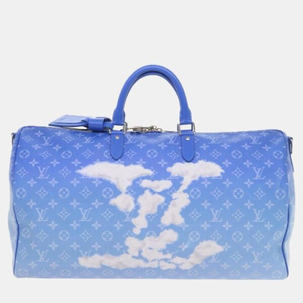 Louis Vuitton Cloud Blue Canvas 50 Keepall Bandouliere Duffel Bag