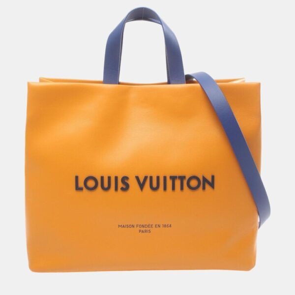 Louis Vuitton Orange Leather MM Shopper Tote Bag Louis Vuitton Orange Leather MM Shopper Tote Bag