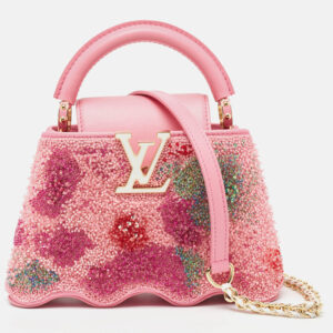 Louis Vuitton Pink Fuzzy Satin Capucines Capushell Waved Mini Bag
