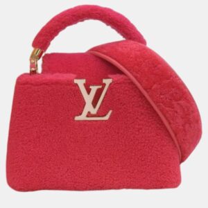 Louis Vuitton Pink Shearling Mini Capucines Top Handle Bags