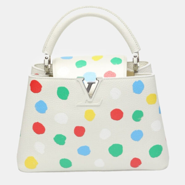 Louis Vuitton x Yayoi Kusama White Leather Capucines Painted Top Handle Bag Louis Vuitton x Yayoi Kusama White Leather Capucines Painted Top Handle Bag